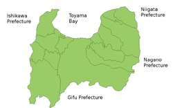 Karta över prefekturen Toyama.  