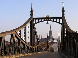 View of Ulm: Neutorbrücke with the Ulm Cathedral . 