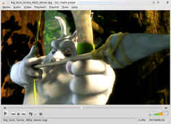 VLC multivides atskaņotāja ekrānšāviņš, kurā tiek atskaņots Big Buck Bunny