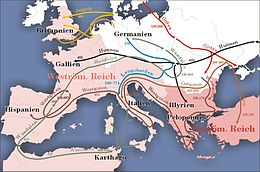 Europe with the main migratory movements
