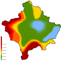Distribution of precipitation in Kosovo