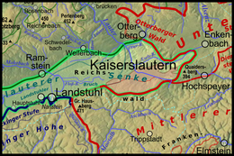 Natural area map: Landstuhler Bruch and Kaiserslauterer Becken as well as adjacent landscapes
