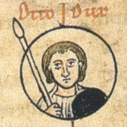 Otto I, the Illustrious (detail) in the kinship table of the Ottonians in a manuscript of the Chronica Sancti Pantaleonis from the early 13th century (Wolfenbüttel, Herzog August Bibliothek, Cod. Guelf. 74.3 Aug. 2°, pag. 226).