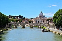 The Tiber with a view of the Bridge of Angels and St. Peter's Basilica