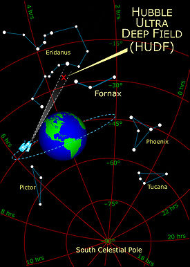 Položaj Hubblovega ultra globokega polja na nočnem nebu.