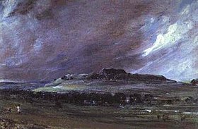 Old Sarum v Wiltshiru, nenaseljen hrib, na katerem sta bila do leta 1832 izvoljena dva člana parlamenta. Slika Johna Constabla, 1829