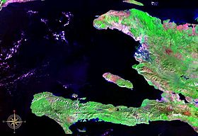 Заливът Гонаве, видян от космоса (фалшив цвят)
