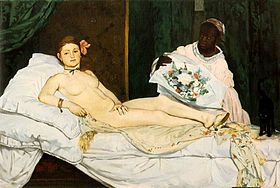 Cuadro de Édouard Manet de Victorine Meurent como prostituta. Olympia, 1863. Toulouse-Lautrec, que también la utilizó como modelo, solía presentarla como "Olympia". Ella misma se convirtió en artista.  