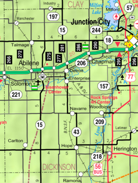 Dickinsonin piirikunnan KDOT-kartta vuodelta 2005 (kartan selite)  