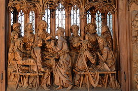 Viimse õhtusöömaaja detail Tilman Riemenschneideri Püha vere altarilt, 1501-05, Rothenburg, Baierimaa.