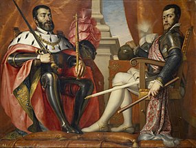 Emperor Charles V (left) and Philip II (right). (right), painting by Antonio Arias Fernández