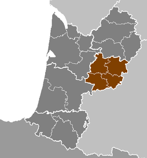 Ubicación en Aquitania de los 4 distritos de Lot-et-Garonne