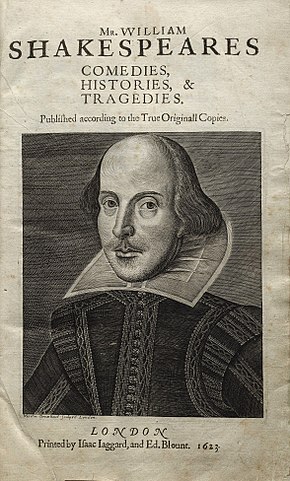 Front of the so-called First Folio (1623), titled "the first collected edition of Shakespeare's plays". The "Folio" edition with its portrait plays a considerable role in the debate about authorship. The engraving is usually attributed to Martin Droeshout the Younger. Since the latter, born in 1601, was only fourteen at the time of William Shakespeare's death in 1616, seven years before the Folio edition was published, and therefore probably did not personally know the playwright himself, doubters of authorship have also questioned the circumstances of the Shakespeare work's creation, as well as Ben Jonson's assurance that the engraving is "true to life." Stratfordians reply that it has long been assumed that Droeshout started from a model, a "sketch". Charlton Ogburn, author of The Mysterious William Shakespeare (1984), noted that the curved line running from ear to chin makes the face appear more like a "mask" than a true representation of an actual person, while art historians see nothing unusual in this feature.