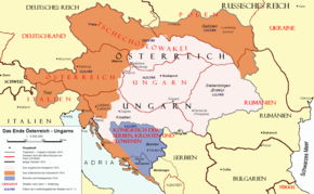 Map of the territorial division after the Treaty of Trianon (red lines) in comparison with the previous national territory (grey lines and coloured areas)