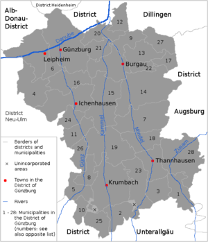 Karta över distriktet Günzburg  
