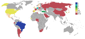 Kaart van concurrerende landen en huidige stand  