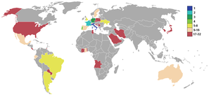 Karta över tävlande länder och slutplacering  