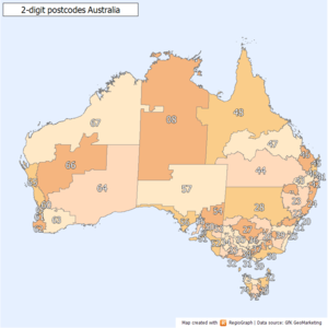 2-cijferige postcodegebieden Australië  