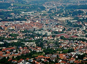 The city centre seen from the lookout tower Aalbäumle
