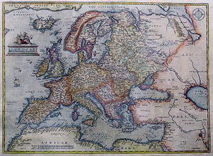 Európa Abraham Ortelius térképész 1595-ös látásmódja szerint