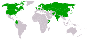 Mapa mundial mostrando os 32 membros da FIB