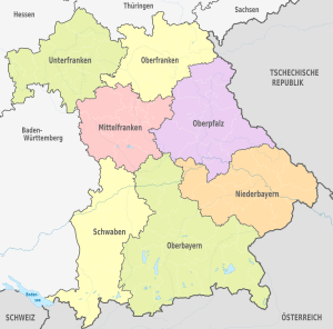 The Bavarian administrative districts, congruent with the counties of