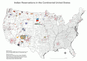 Een kaart van de Indiaanse reservaten in de Verenigde Staten.