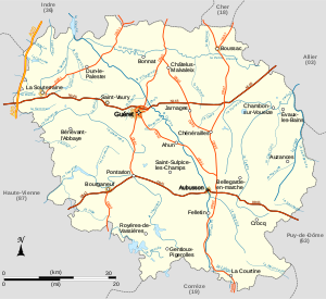 Mapa del departamento de Creuse  