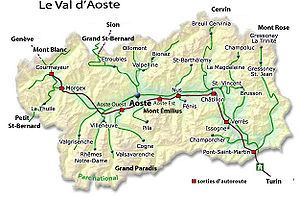 Kaart van Valle d'Aosta (in het Frans).