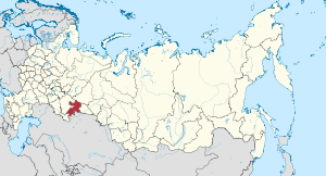 De ligging van de oblast Tsjeljabinsk in Rusland.  