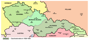 Zakarpattia (lichtgroen) in Tsjecho-Slowakije (1928-1938)