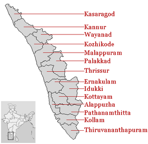 Distritos de Kerala, sur de la India.