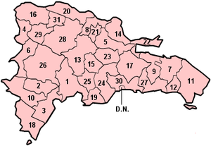 Kaart van de provincies van de Dominicaanse Republiek.