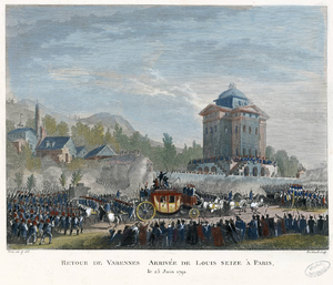 De koninklijke familie keert terug naar Parijs op 25 juli 1791, na een vluchtpoging.