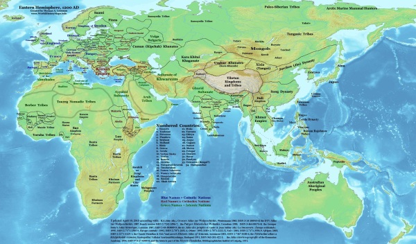 Азия през 1200 г., точно преди Монголската империя