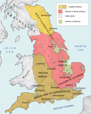 Danelagen utgjorde en tredjedel av England vid den tiden.  