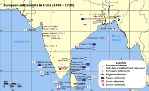 Les implantations européennes en Inde de 1501 à 1739