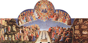 San Marco, Florens,Domedagen. Den här panelen är den övre delen av en altartavla. Den har dyra färger och guld, vilket visar att den betalades av en rik mecenat.