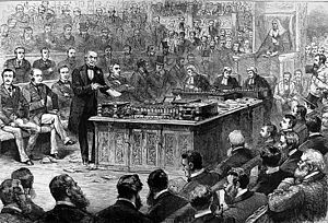 William Gladstone during a debate in the House of Commons on April 8, 1886.