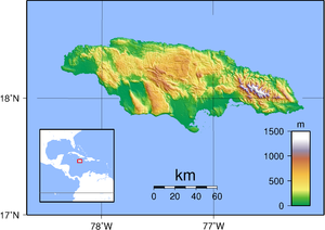 Mapa topográfico da Jamaica