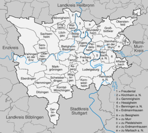 Städer och kommuner i distriktet Ludwigsburg  