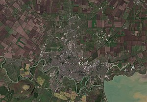 Krasnodar ja lähialueet, Sentinel-2-satelliittikuva, 2018-09-18  