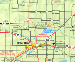 Bartonin piirikunnan KDOT-kartta vuodelta 2005 (kartan selite)  