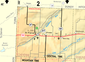 Mapa del KDOT del condado de Cheyenne de 2005 (leyenda del mapa)  