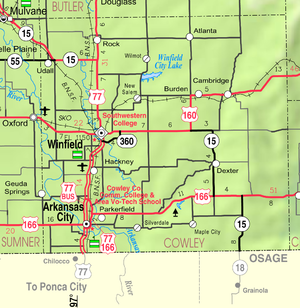 KDOT:s karta över Cowley County från 2005 (kartlegend)  