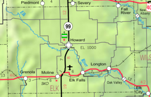 Mapa del KDOT de 2005 del condado de Elk (leyenda del mapa)  