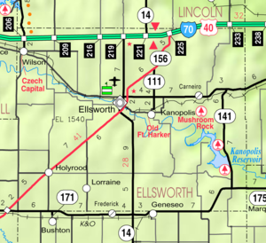 Ellsworthin piirikunnan KDOT-kartta vuodelta 2005 (kartan selitys).  
