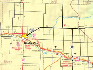 Mapa del KDOT de 2005 del condado de Finney (leyenda del mapa)  
