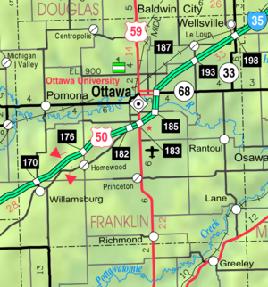 Franklinin piirikunnan KDOT-kartta vuodelta 2005 (kartan selitys).  