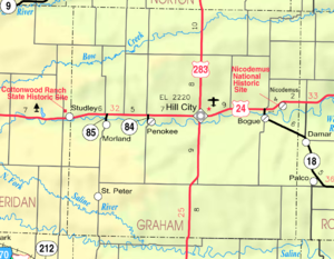 KDOT:s karta över Graham County från 2005 (kartlegend)